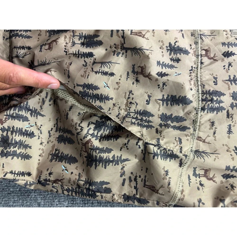 Columbia Hooded Windbreaker Mens Medium Tan Forest Deer Print Full Zip Jacket